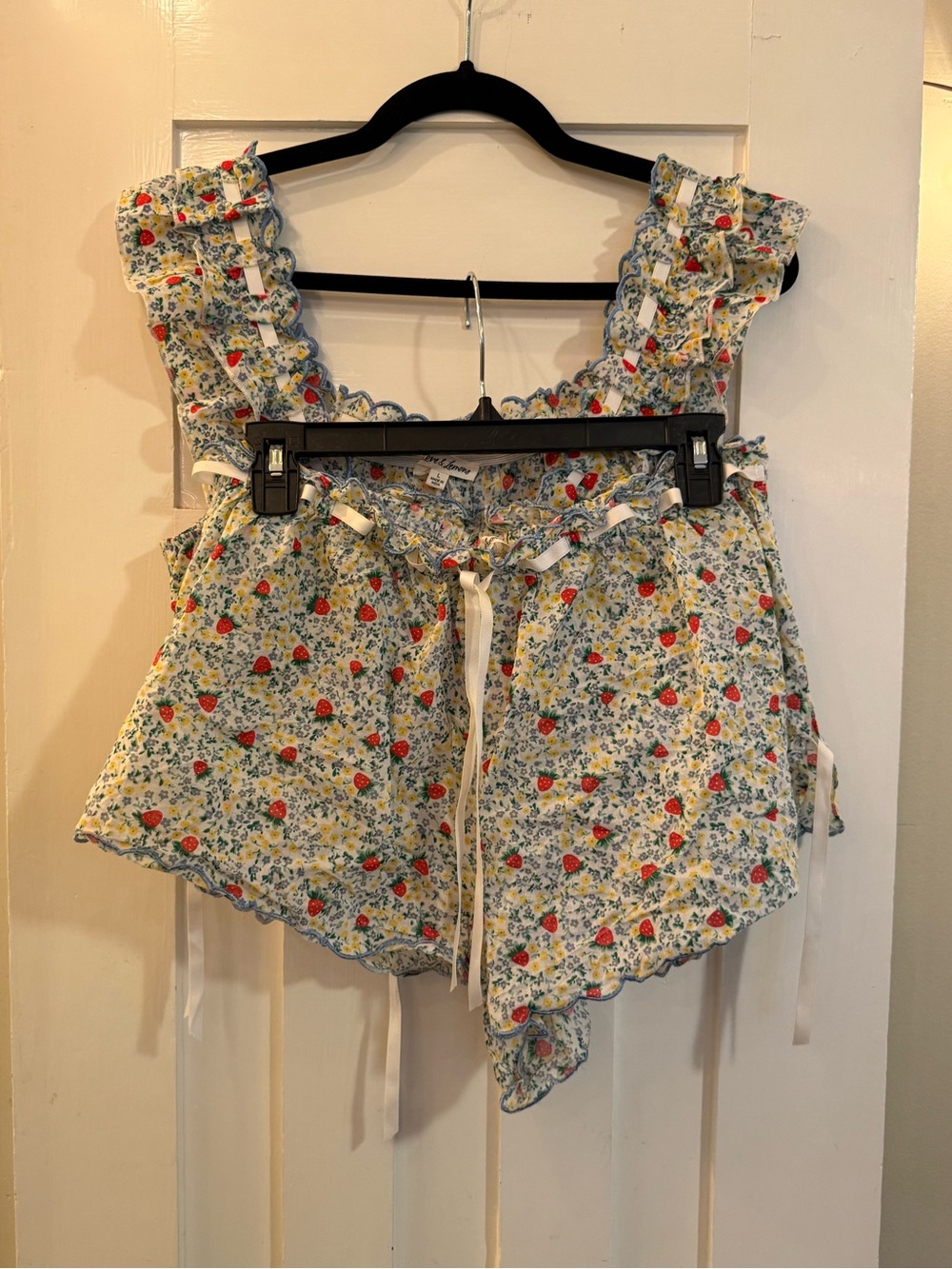 For Love And Lemons Floral Ruffle Chemise Set - White with Red & Blue Floral